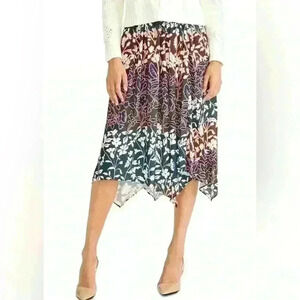 Rachel Roy Womens Floral Print Multicolored Handkerchief Hem Midi Skirt Size XXL